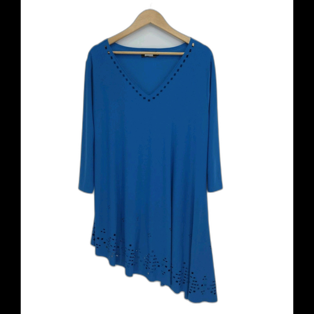 Sympli Womens Asymmetrical Tunic Top Laser Cutouts Blue Size 18